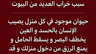 سبب خراب العديد من البيوت حيوان موجود في كل منزل يصيب الإنسان بالحسد 